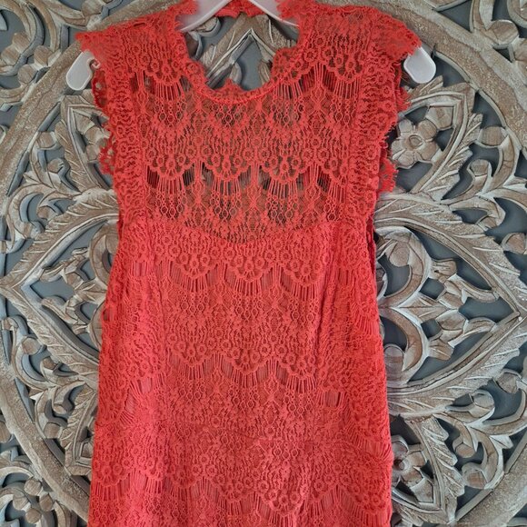 Free People Dress Womans Large Pink Lace Boho Open Back - Picture 4 of 5